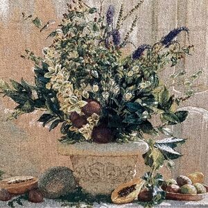 Vintage tapestry wall hanging ,pitcher  flowers , nice piece